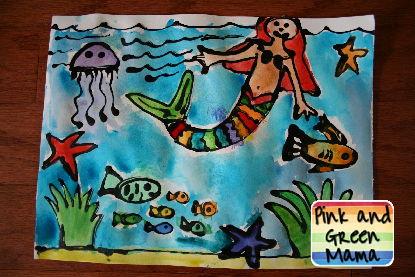 Pink and Green Mama * Black Glue and Watercolor Resist How To Make