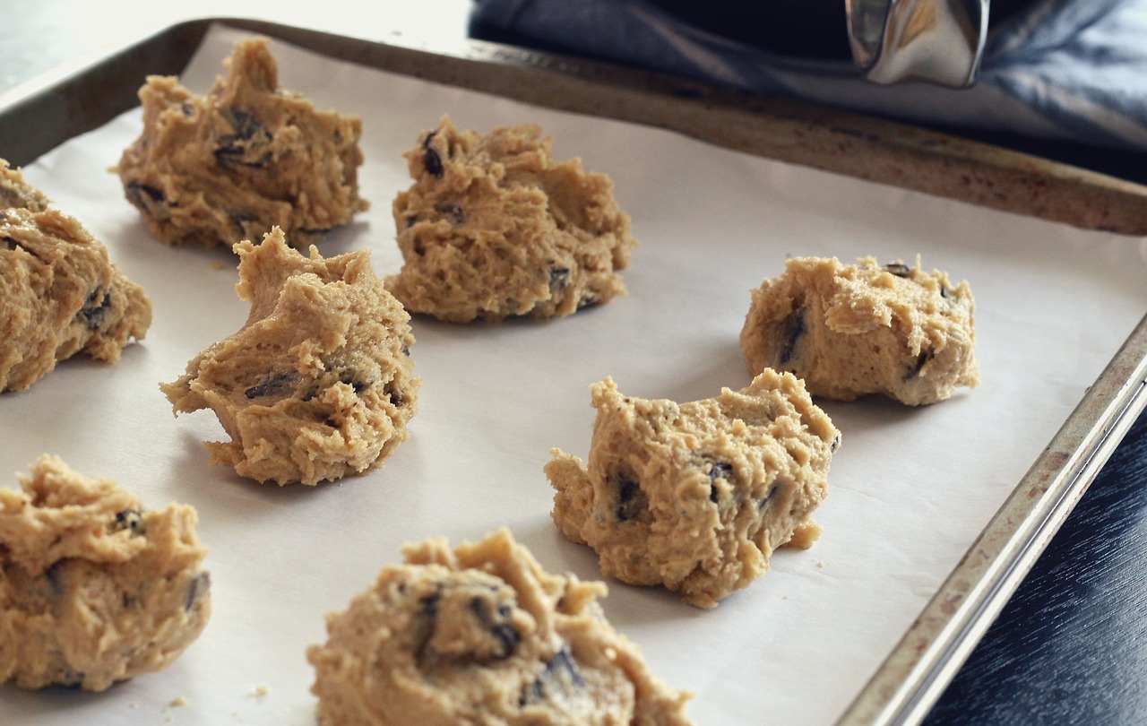 Chocolate Chip cookie dough on baking sheet