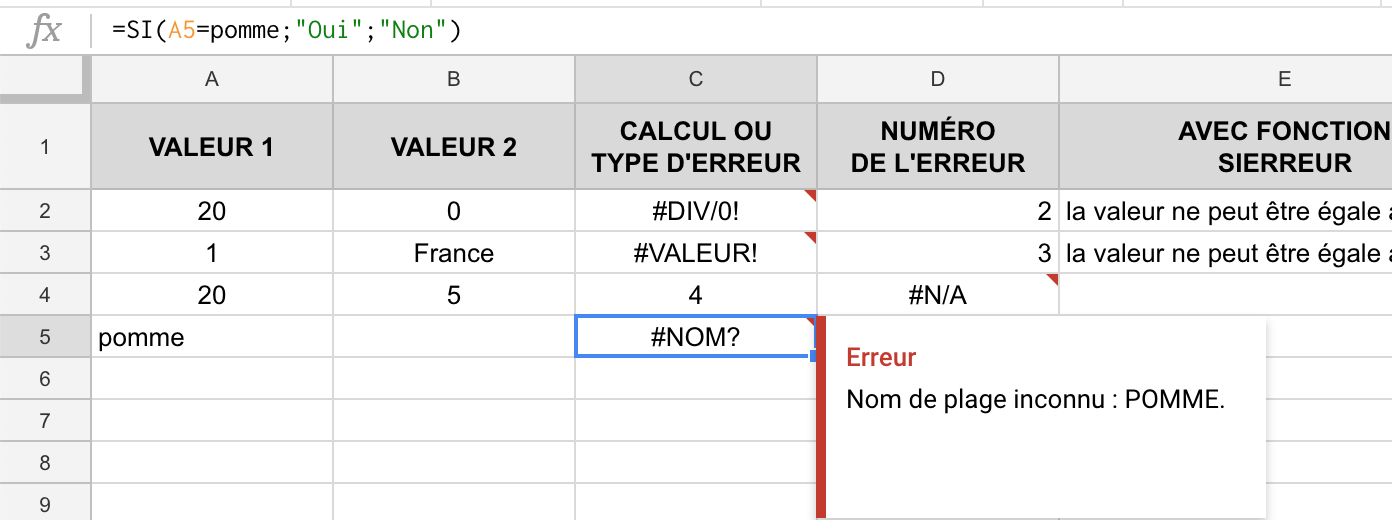 Erreur D Analyse De Formule Google Sheet