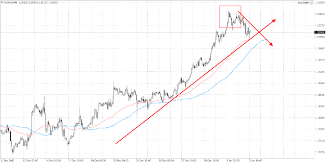 10264 The euro continued its descent from yesterday's failed attempt to break above the 2017 high of 1.2092. 