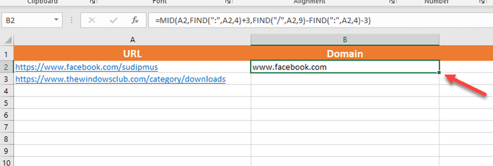Microsoft Excel의 URL에서 도메인 이름을 추출하는 방법