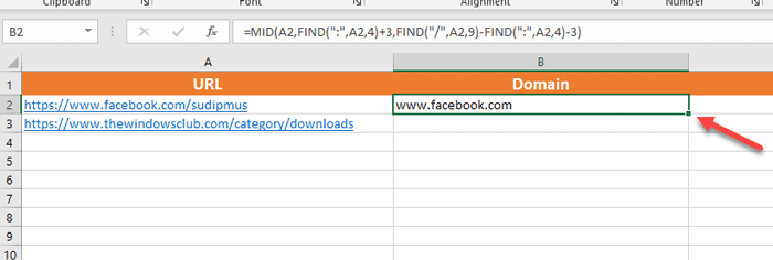 MicrosoftExcelのURLからドメイン名を抽出する方法