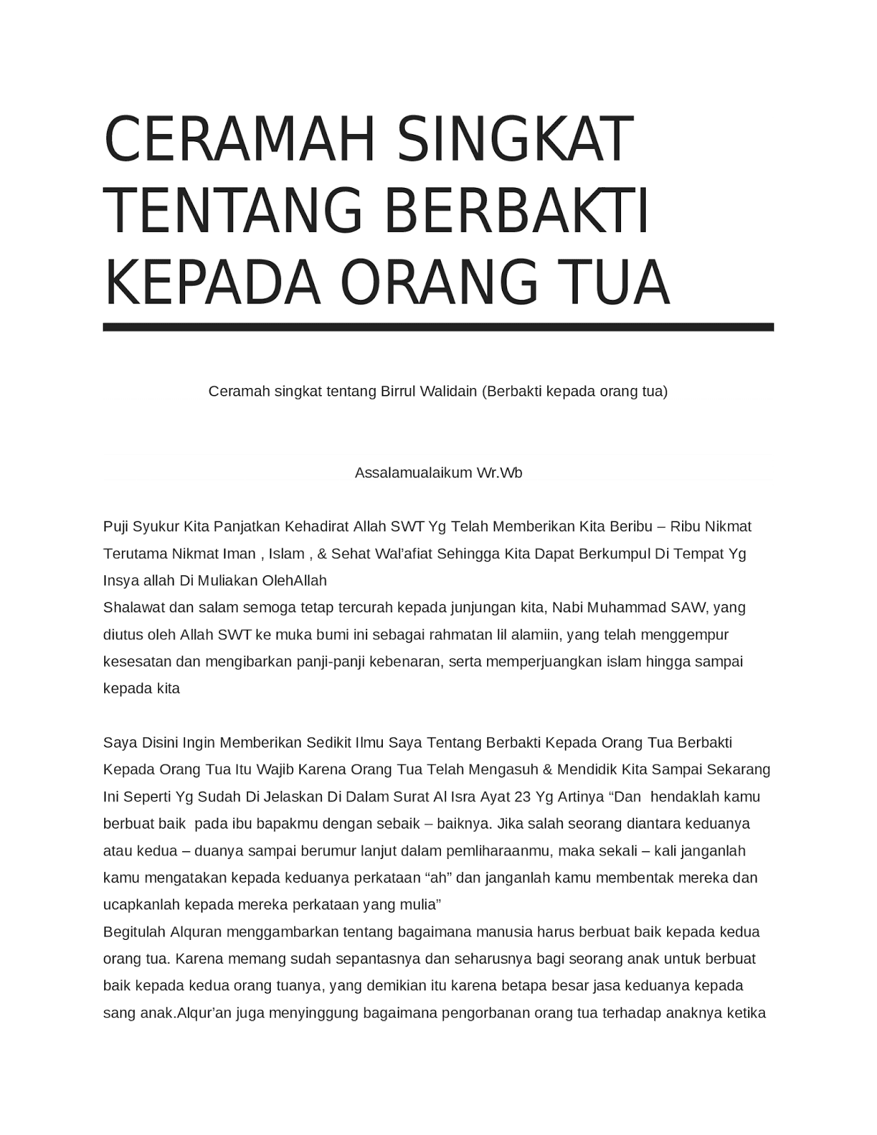 Contoh Pidato Adab Kepada Orang Tua