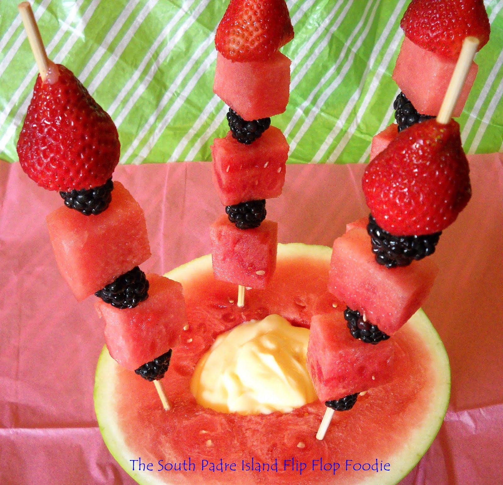 The South Padre Island Flip Flop Foodie FRUIT KABOBS IN WATERMELON TRAY
