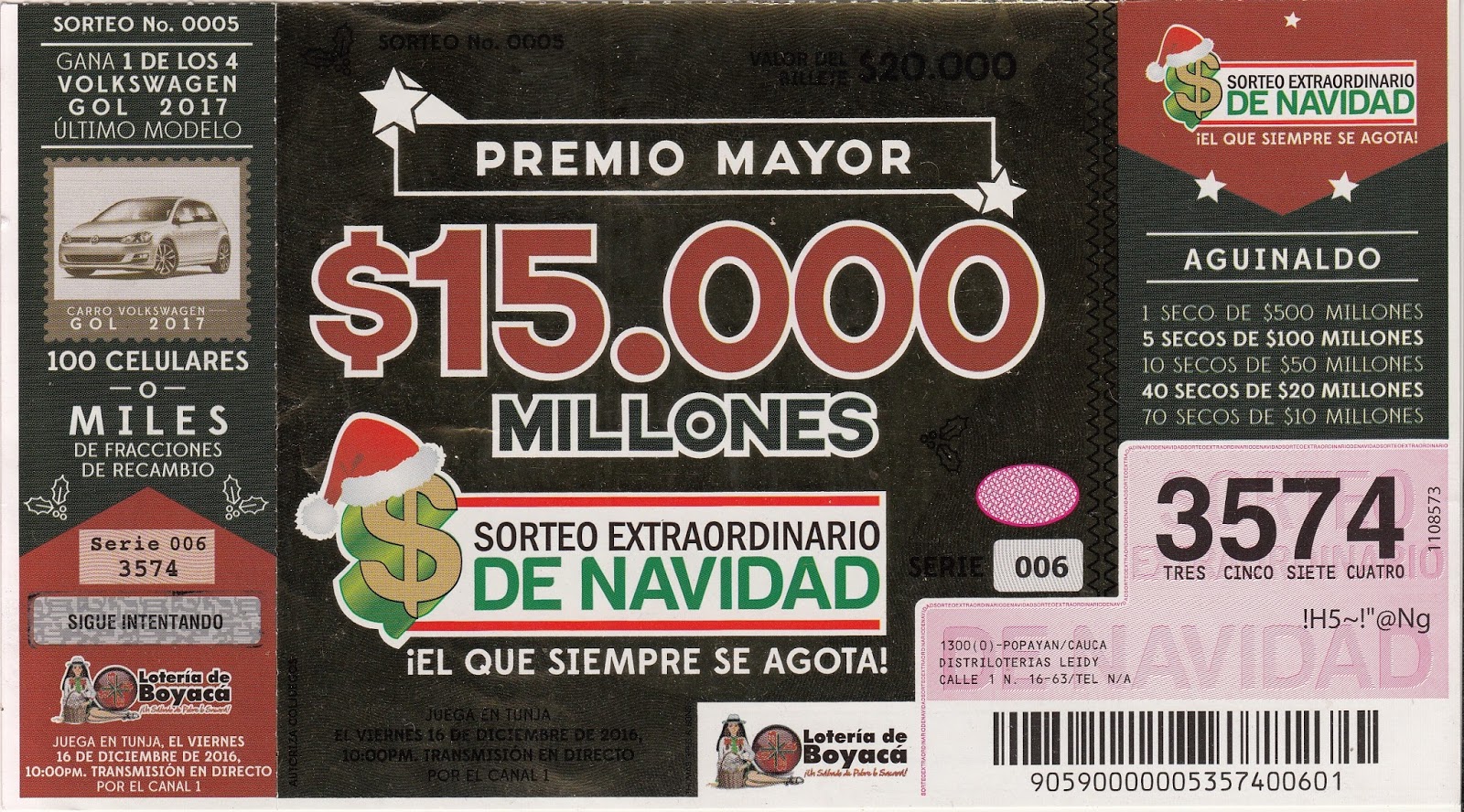 Loterias de Colombia SORTEO EXTRAORDINARIO DE NAVIDAD