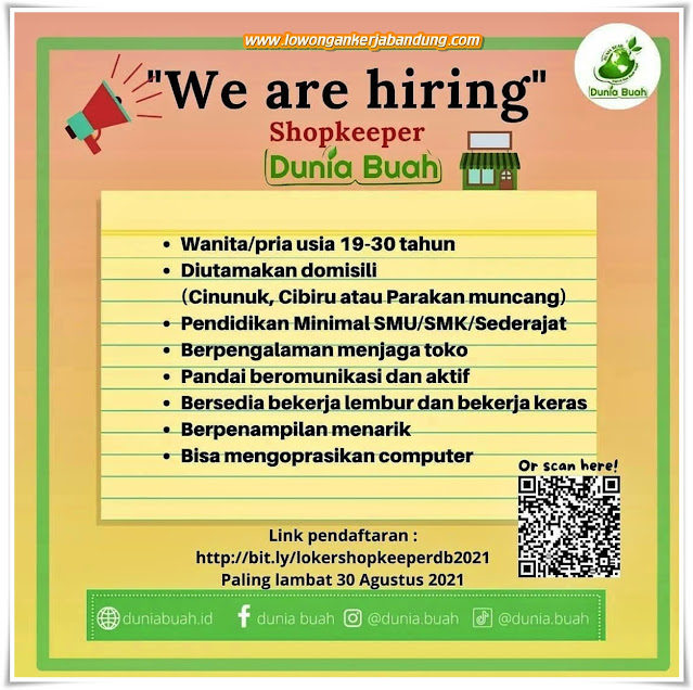 Loker Bandung Shopkeeper Dunia Buah