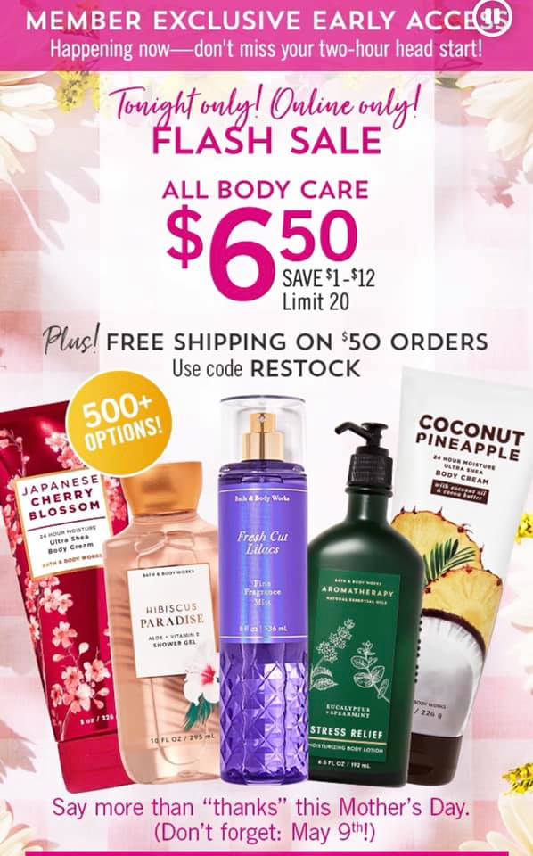 Life Inside the Page Bath & Body Works Tonight All Body Care Sale