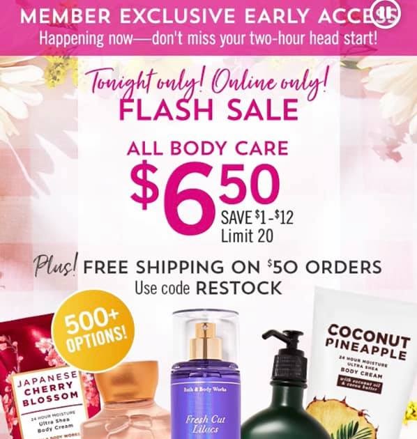 Life Inside the Page Bath & Body Works Tonight All Body Care Sale