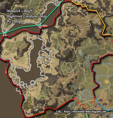 Monarch's Bluffs blightroot locations map