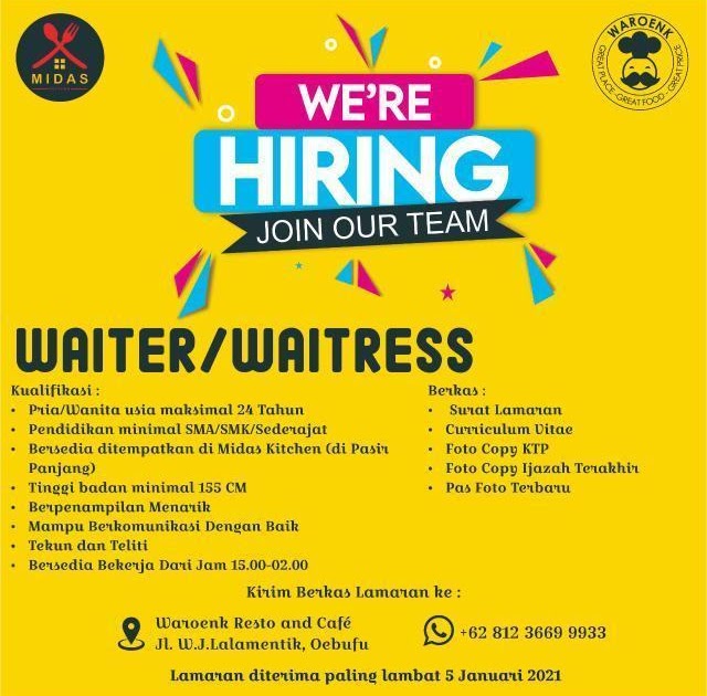 Lowongan Kerja Waroenk Resto dan Cafe (Waiter/Waitress) - TERKREATIF!