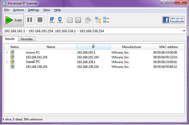 melihat ip address milik orang lain dengan advanced ip scanner