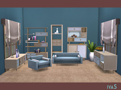 Retro Living room Ретро Гостиная для The Sims 4 Уютная и полезная мебель в стиле ретро для вашей гостиной. В набор входит 10 предметов. В хранилищах и сервантах есть слоты для вашего любимого беспорядка. Автор: soloriya