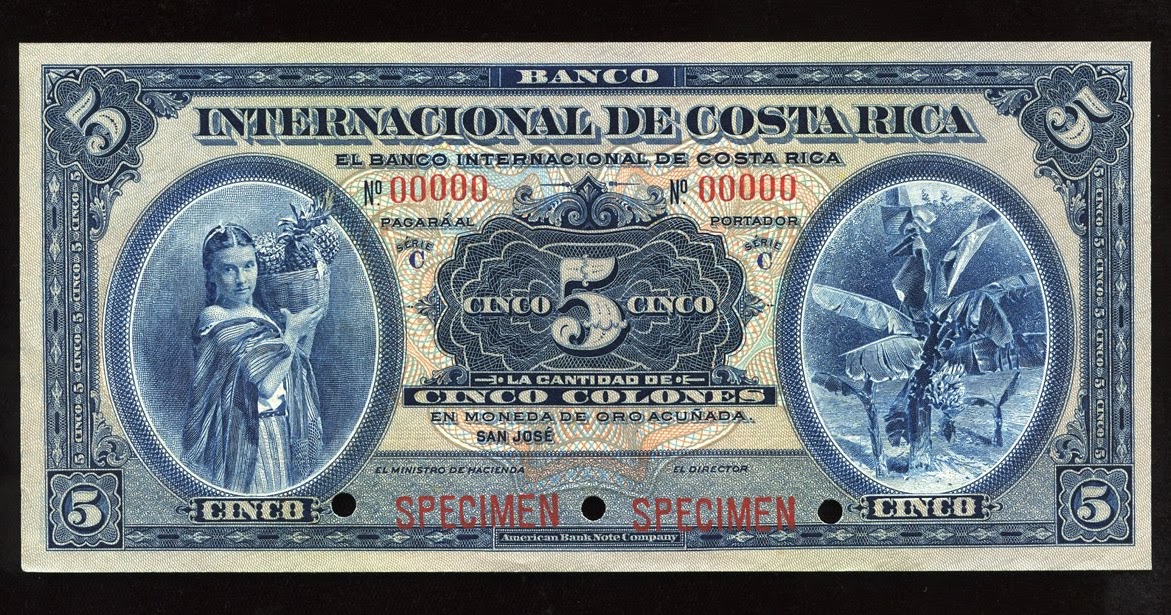 Costa Rica 5 Colones banknote 19191930 Banco Internacional de Costa