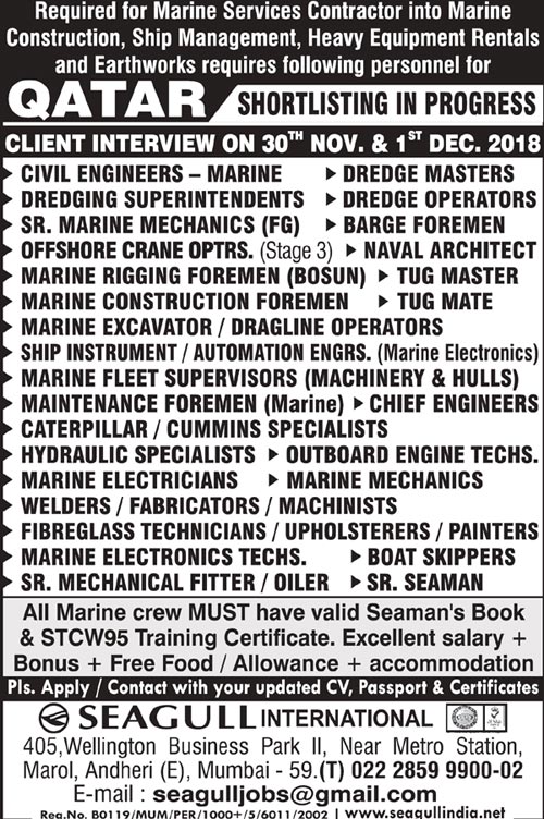 Marine Construction Jobs in Qatar Large Number of Vacancies Seagull International