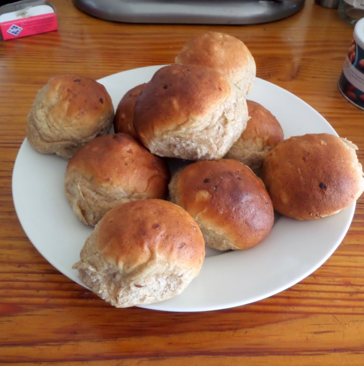 Rye Yeast Rolls:  Soft and fluffy yeast rolls made with rye flour, onions, and caraway seeds.