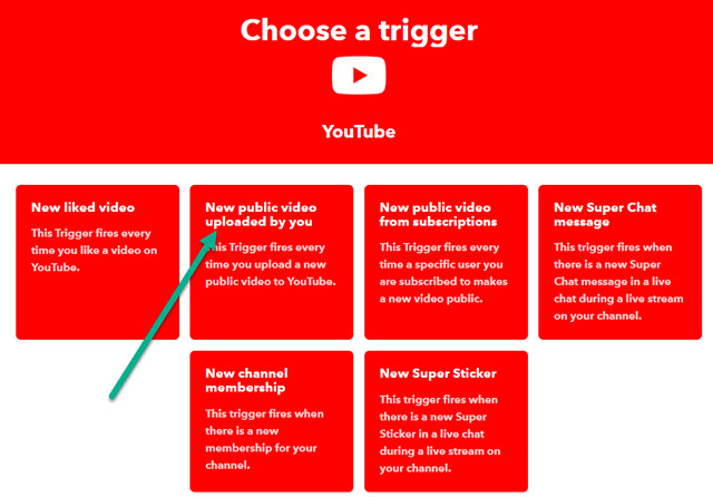 scelta del trigger per Youtube