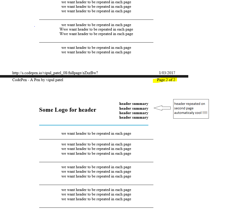 Printing web Page Nightmare repeating header for print web page