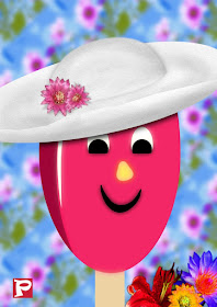 Illustration: Pinkabell mit Hut und Blumendeko