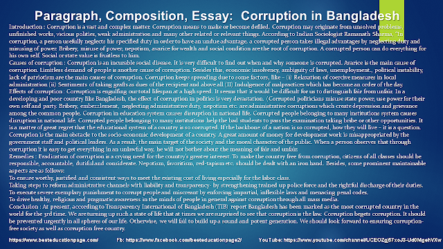 Paragraph, Composition, Essay:  Corruption in Bangladesh #besteducationpage
