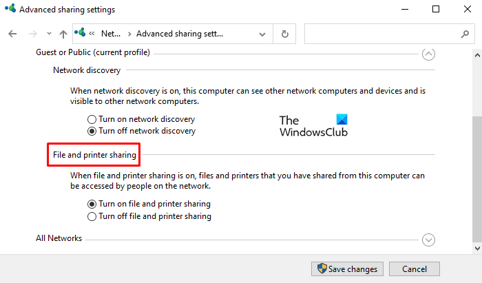 Windows 10에서 파일 및 프린터 공유 켜기 또는 끄기