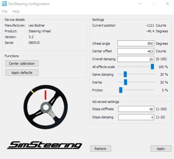 MockRacer Leo Bodnar SimSteering2 ReadView