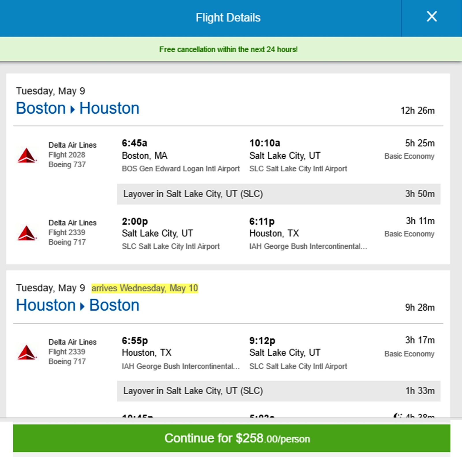 mileage run fare 258