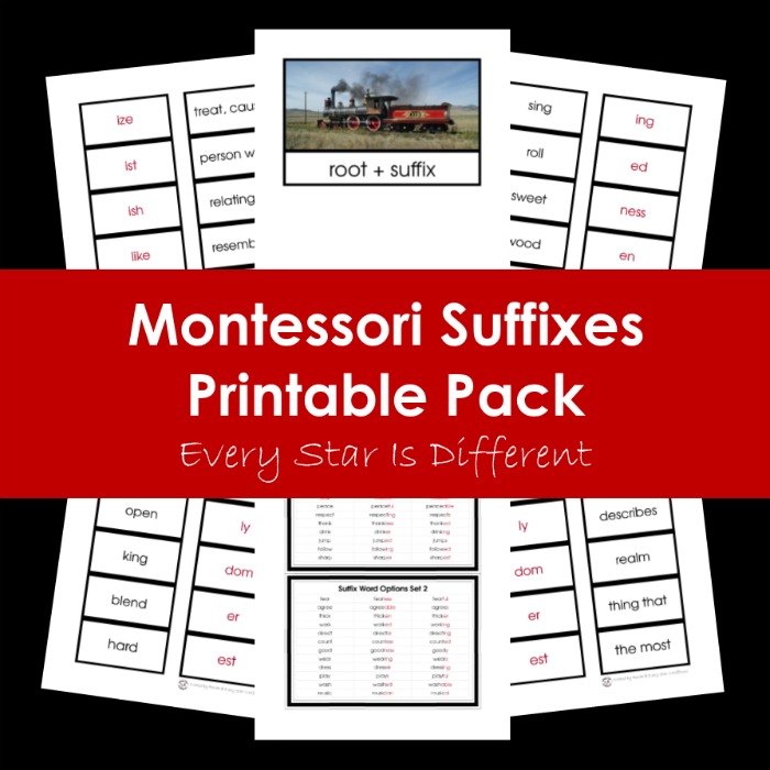 Montessori Suffixes Printable Pack