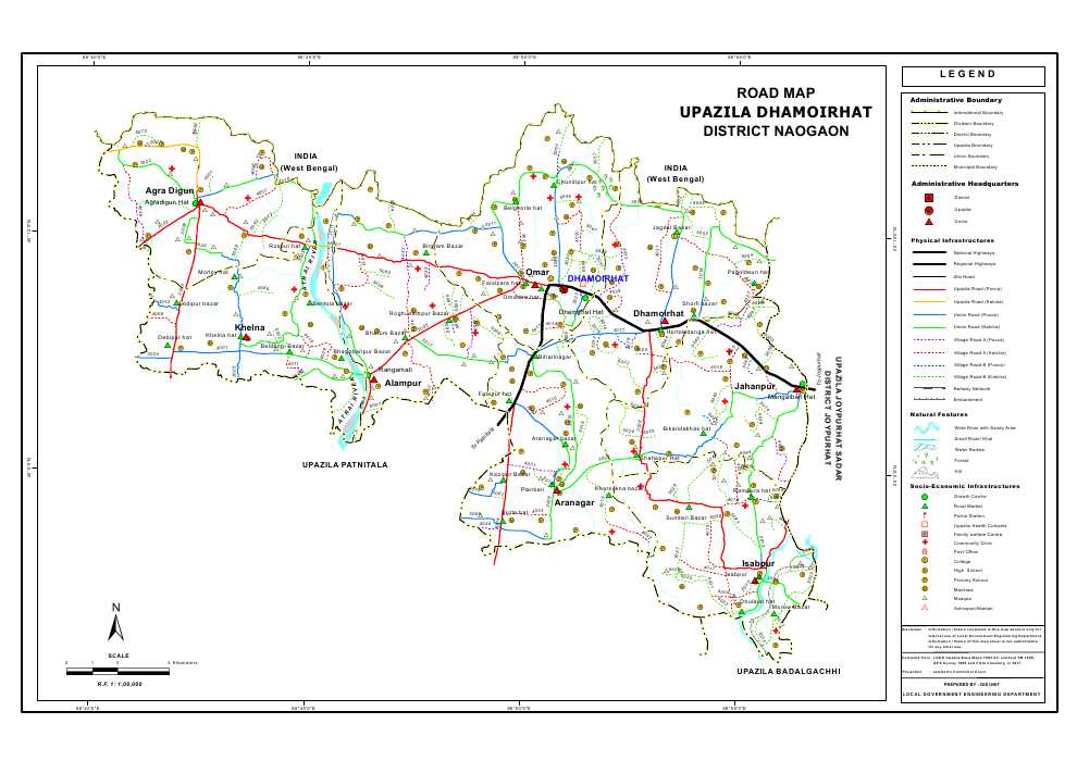 Dhamoirhat Upazila Road Map Naogaon District Bangladesh