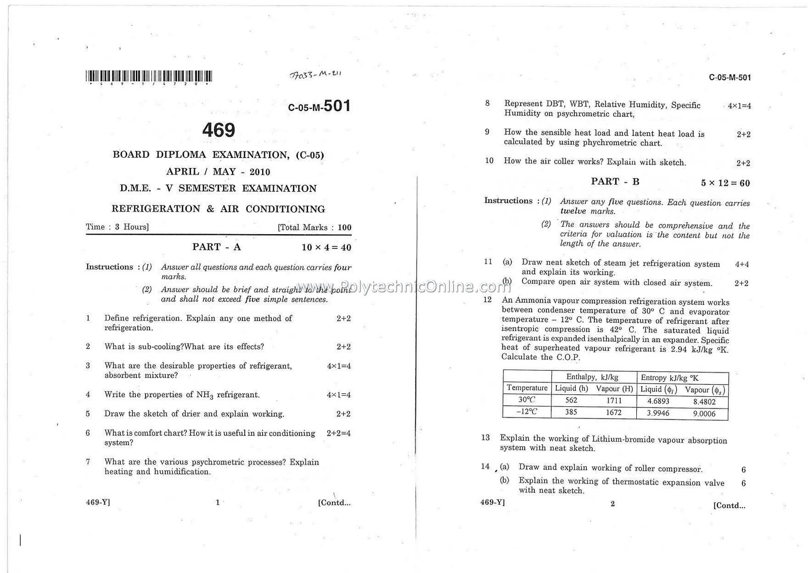 Refrigeration Refrigeration Question Papers