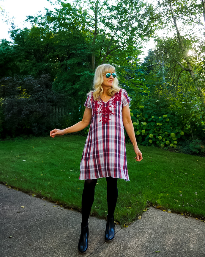 Embroidered Plaid Dress