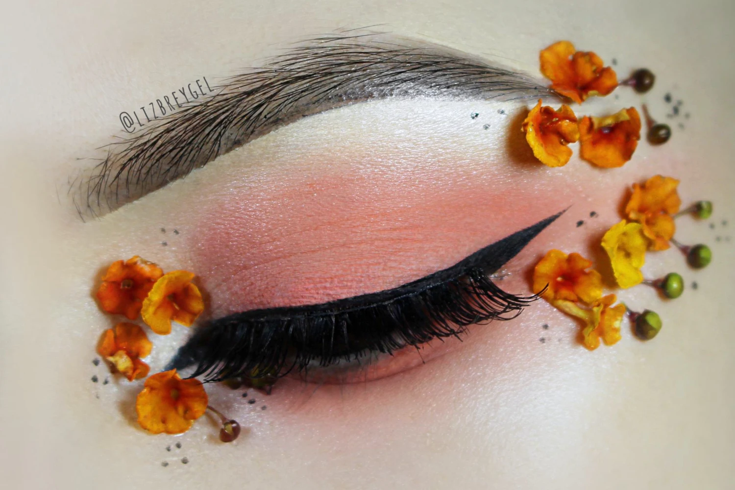 close-up of creative, editorial makeup look by Liz Breygel makeup blogger.