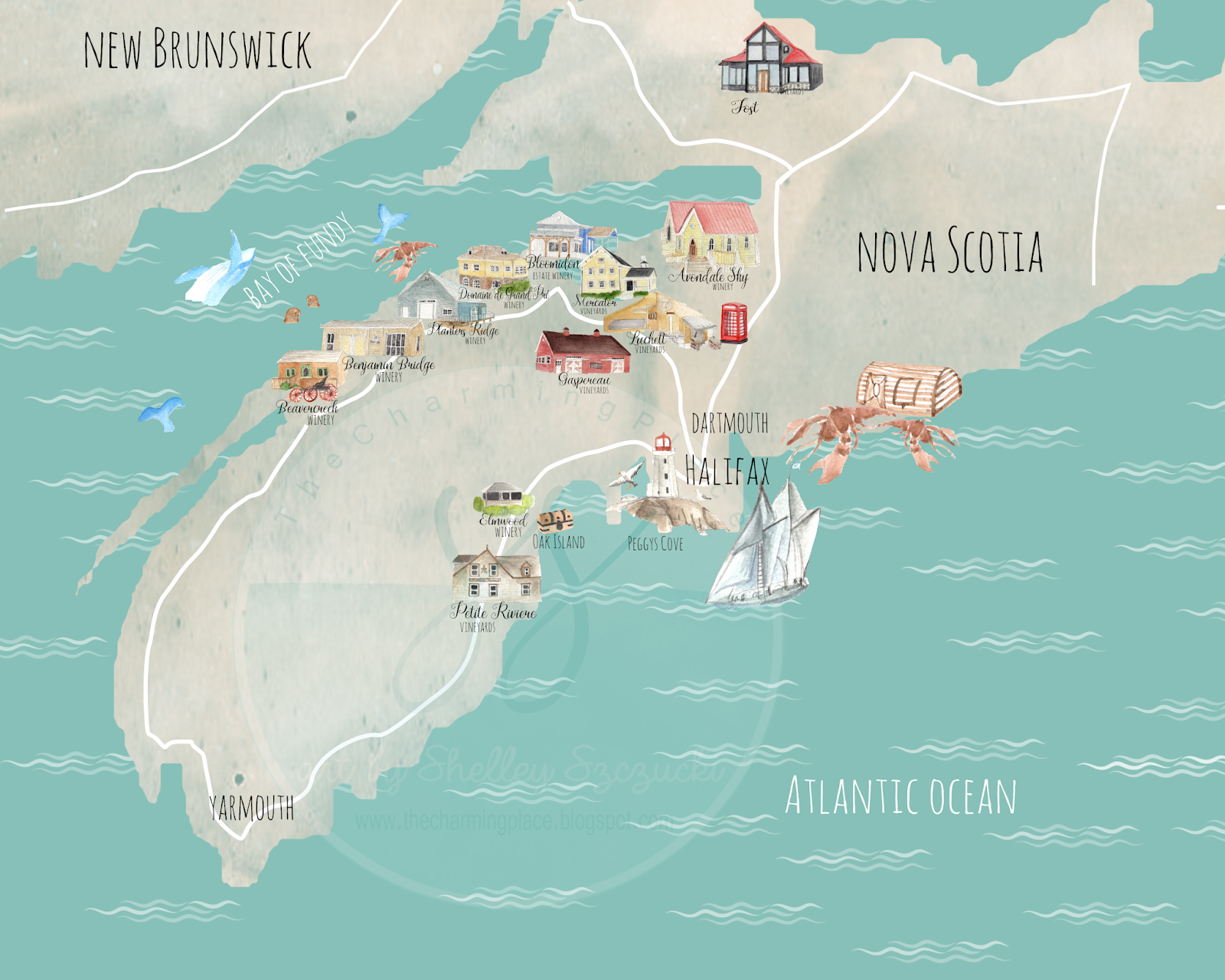The Charming Place Nova Scotia Winery Illustrated Map