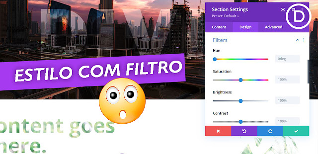 Criando estilo com Filtro usando Divi Builder