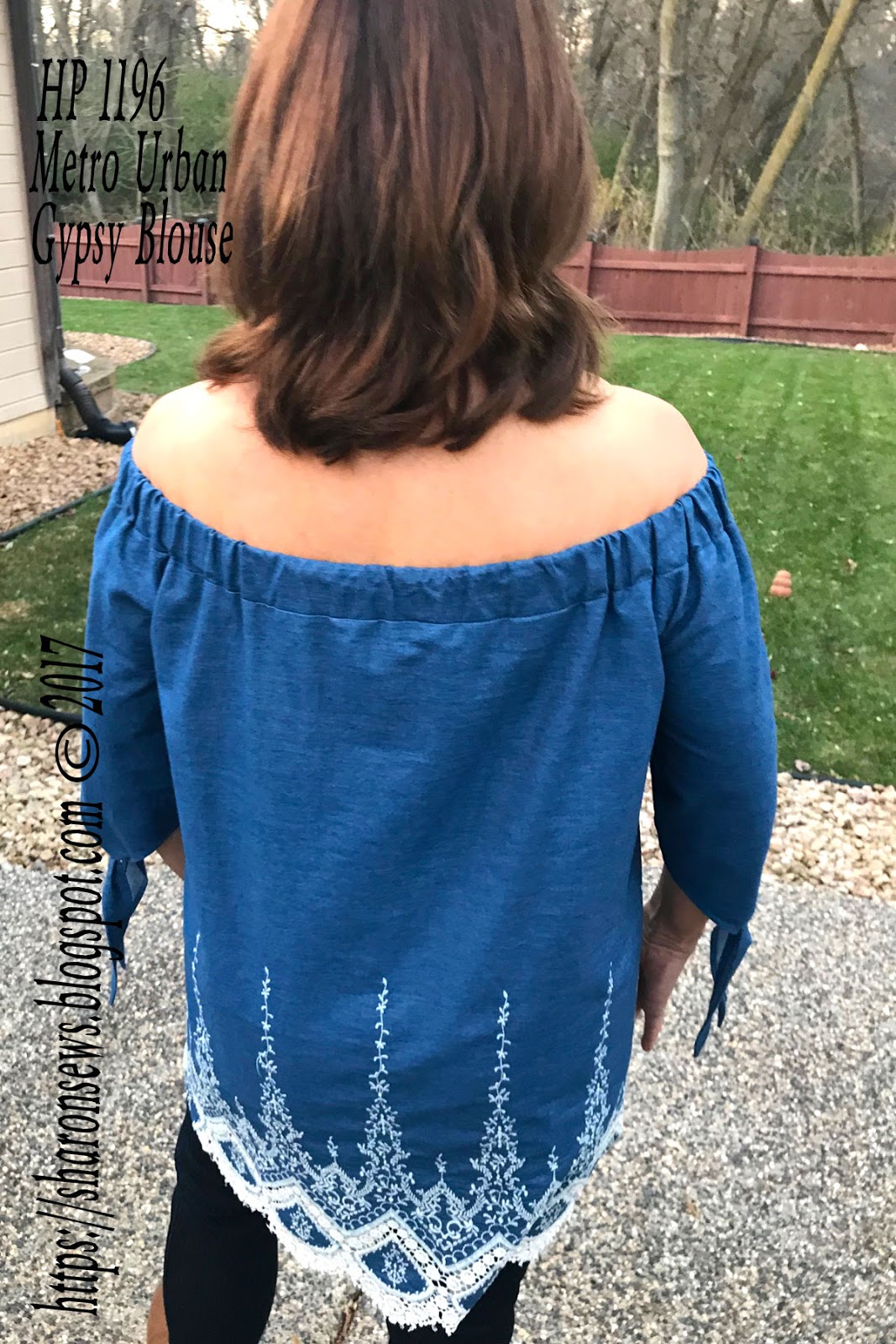 The Hot Patterns Urban Gypsy Top in an Embroidered Border Denim