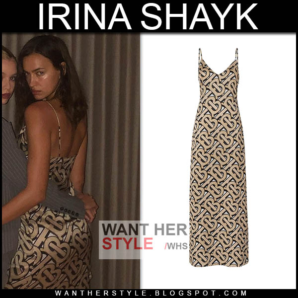 Irina Shayk in monogram print silk dress ~ I want her style - What  celebrities wore and where to buy it. Celebrity Style