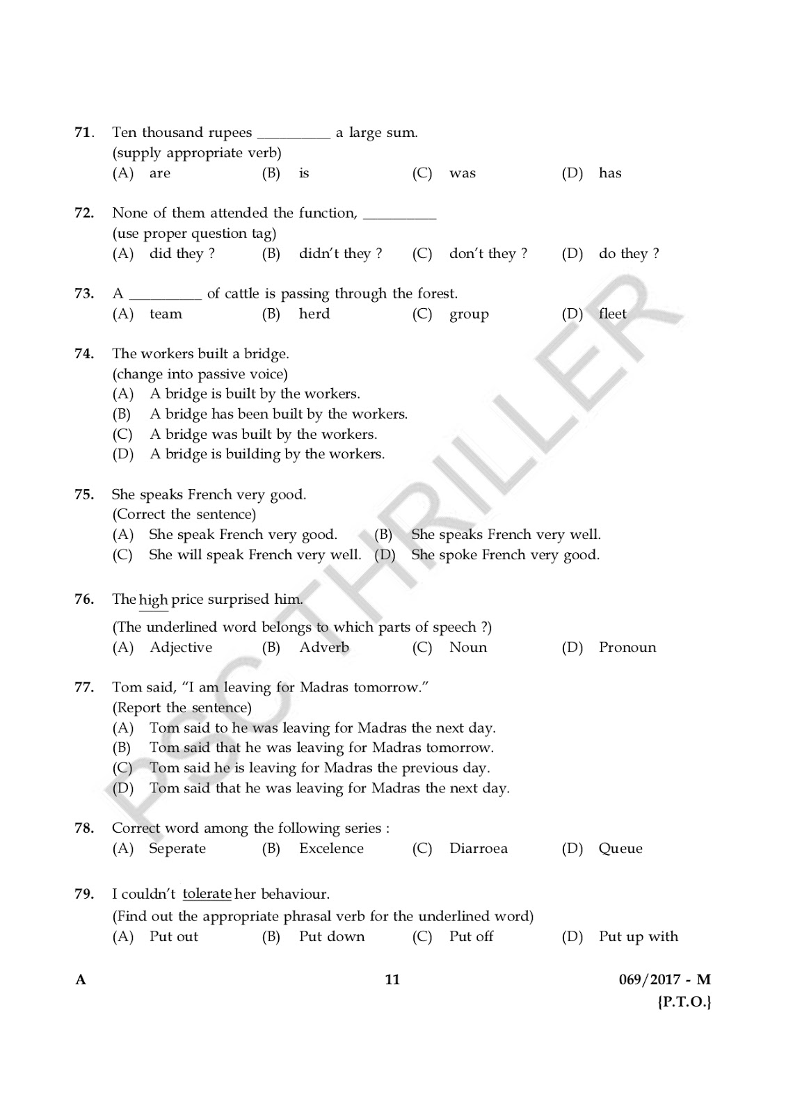 LDCQuestion Paper With Answer Key 69/2017 Kerala PSC PSC THRILLER