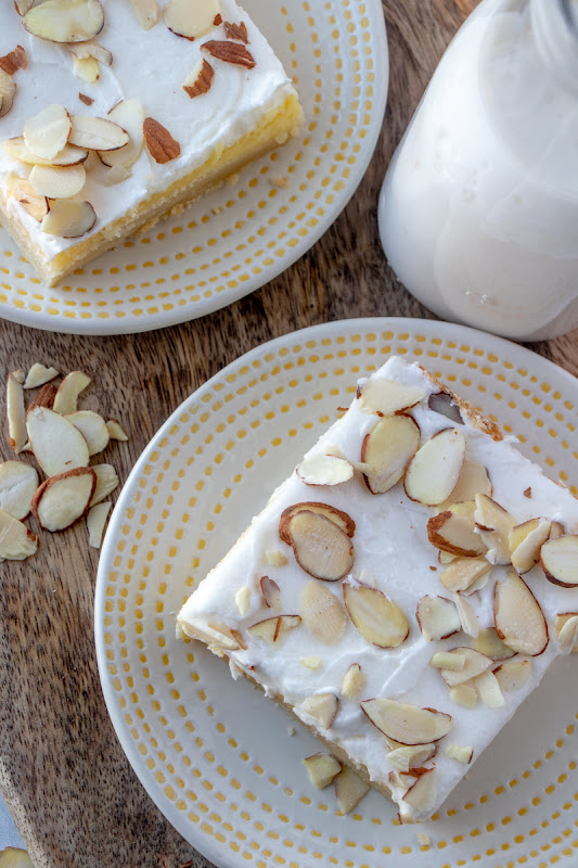 Creamy, sweet and delicious, these almond bars with a shortbread crust are pretty much perfection! Great for the holidays, game day parties, potlucks or dessert!