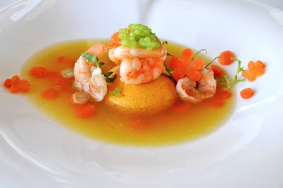 Möhrenflan, Garnelen, Absinthkaviar