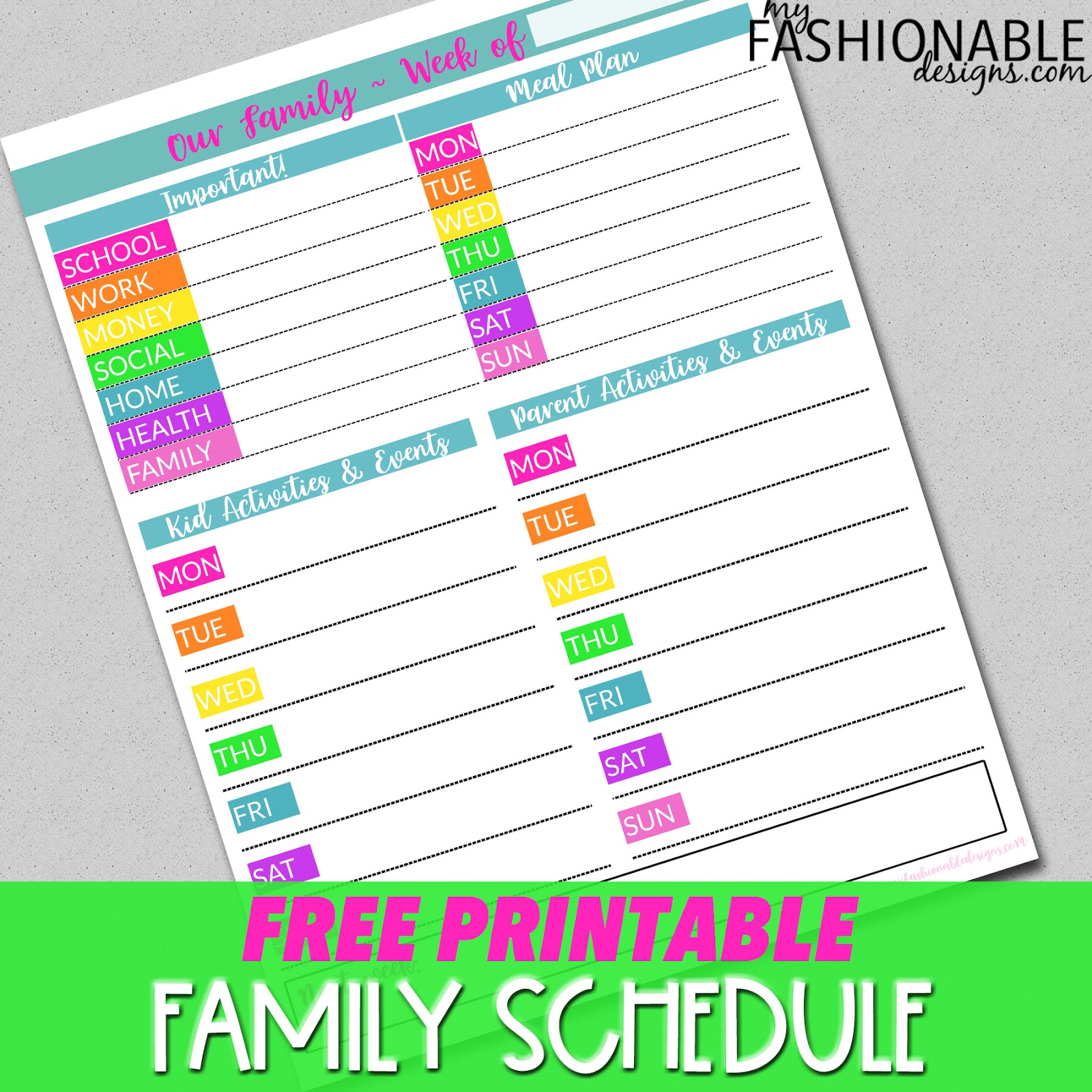 my fashionable designs free printable family schedule free schedule