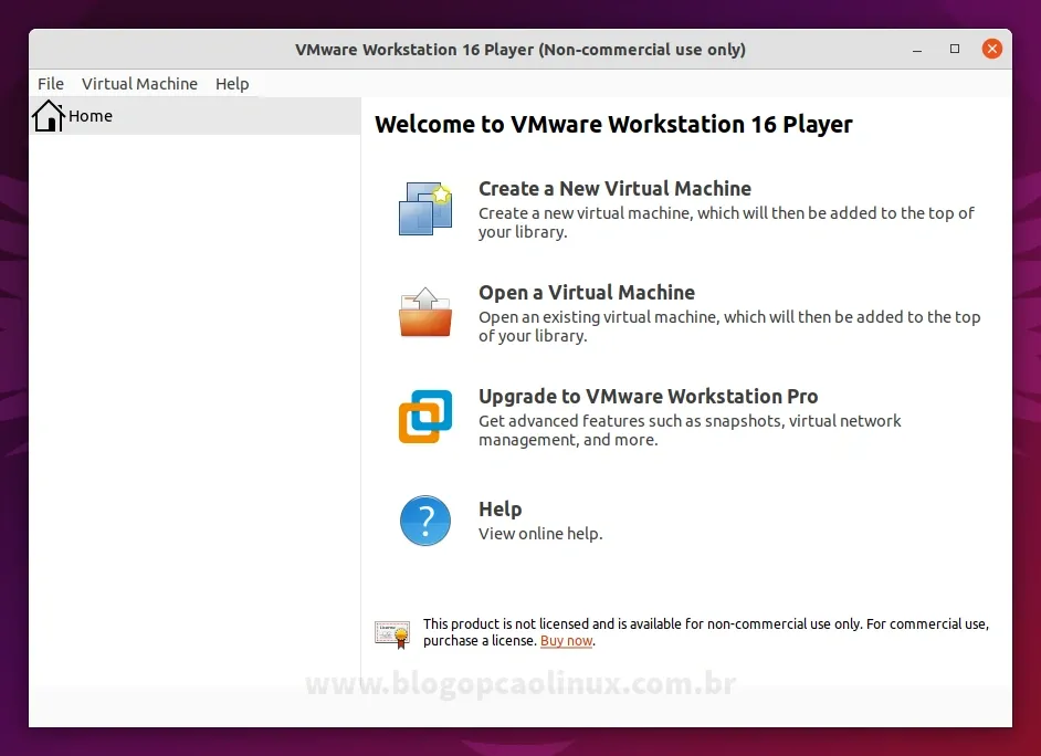 VMware Workstation Player executando no Ubuntu 21.10 (Impish Indri)