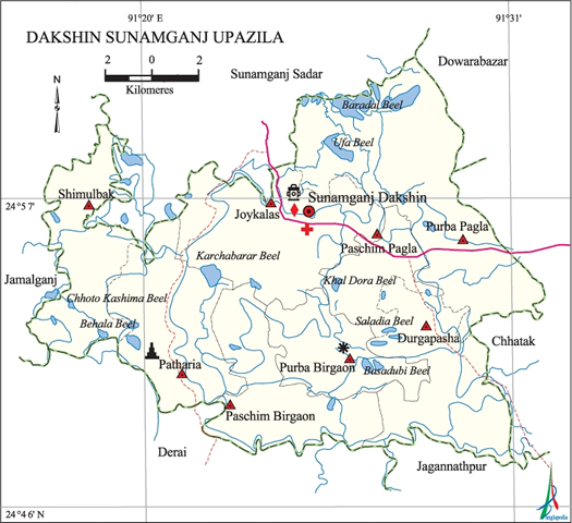 Dakshin Sunamganj Upazila Map Sunamganj District Bangladesh