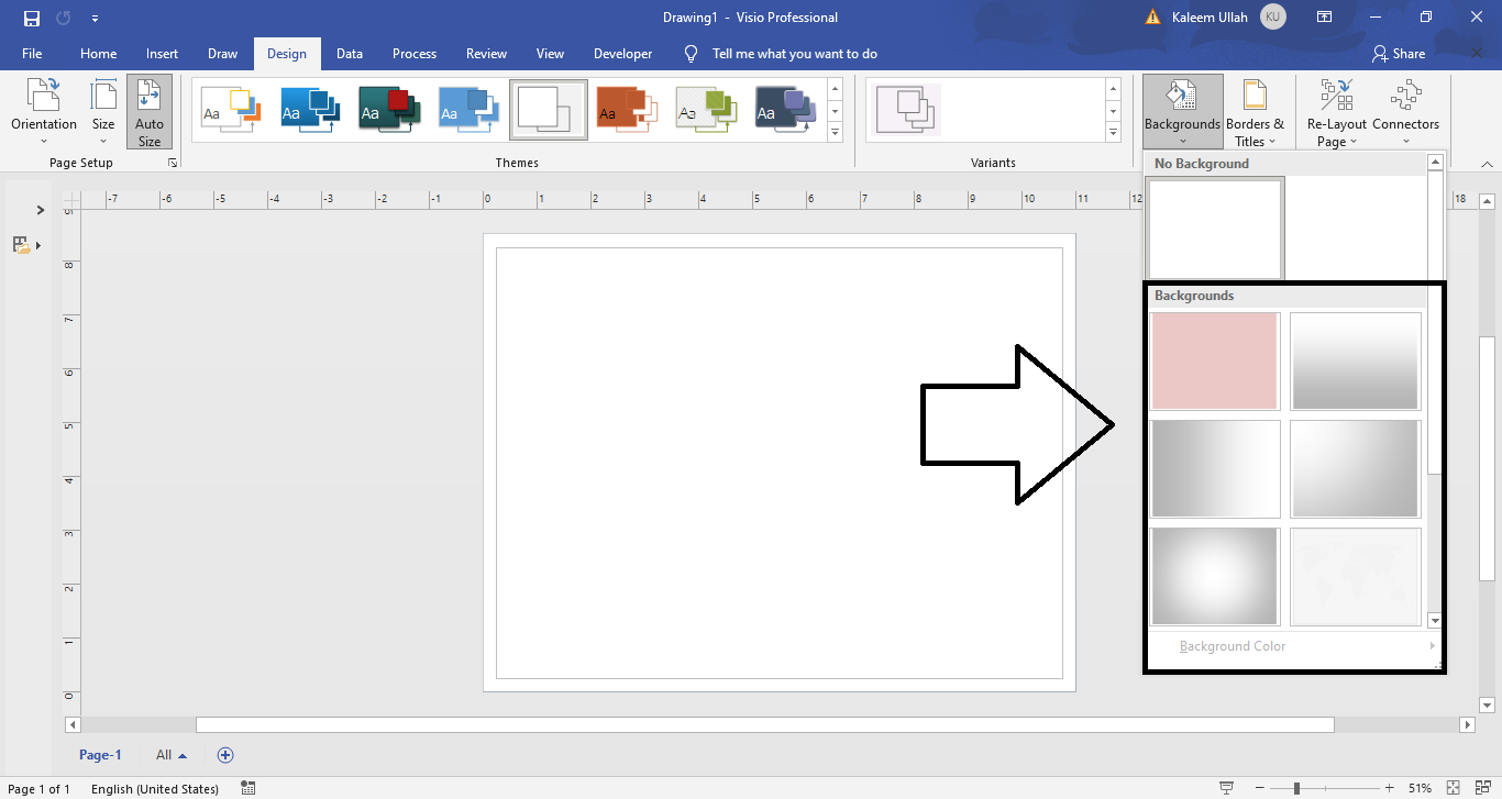 How to change Background color in Microsoft Visio?