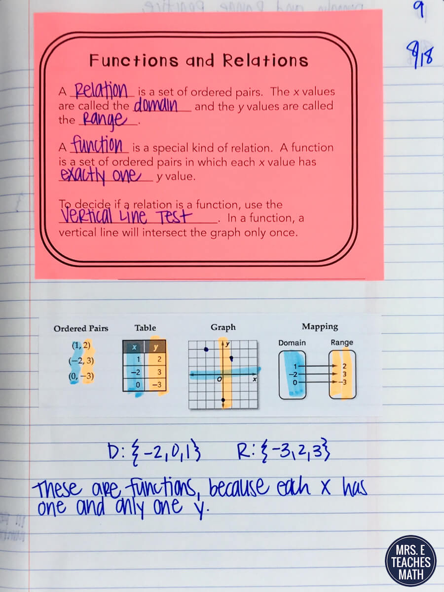 Functions and relations in algebra 2 inb pages mrs e teaches math