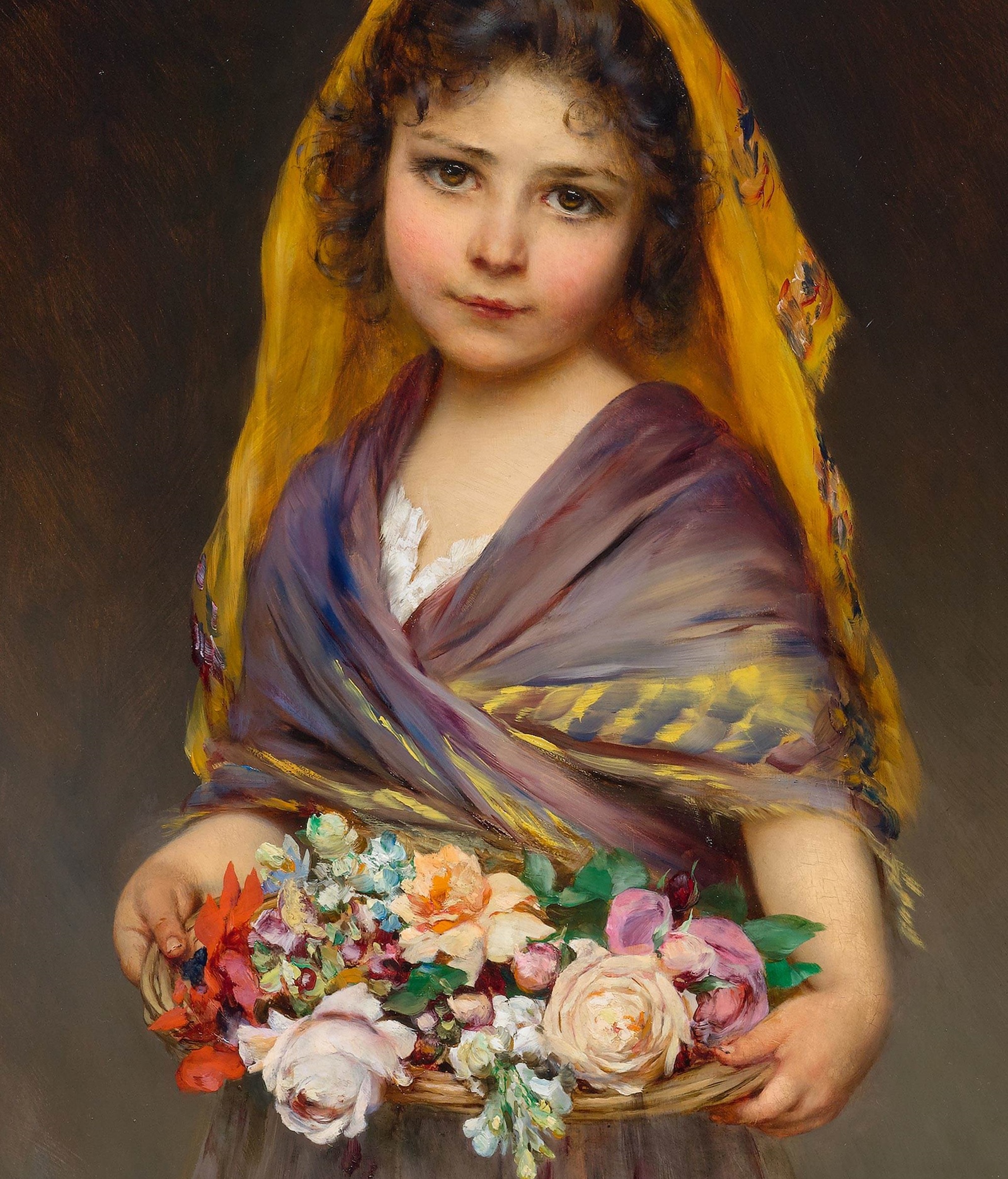 Eugene de Blaas (Austrian, 18431931) Young Girl With A Basket Of