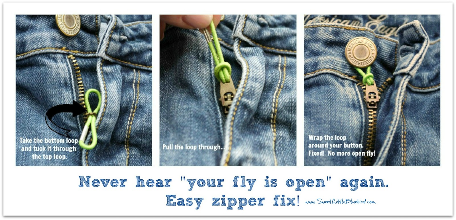 influenza Lære udenad Forkorte Quick Fixes For Loose Zippers and Too Tight to Button Jeans - Sweet Little  Bluebird