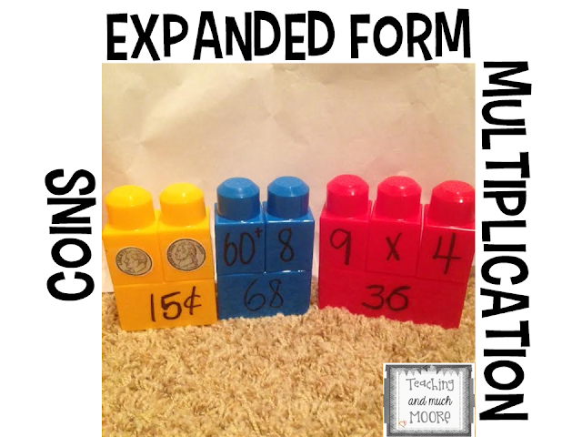 using blocks to teach math concepts, math center, money, expanded form