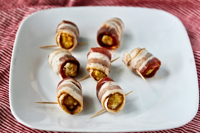 Air Fryer Honey Chipotle Bacon Wrapped Tater Tot Bombs before cooking