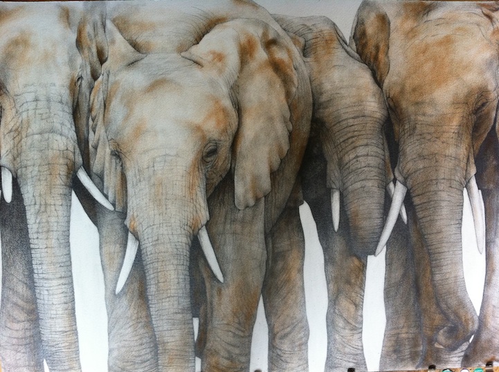 Simply Creative Kenyan Earth Elephants Painting by Dominique Salm