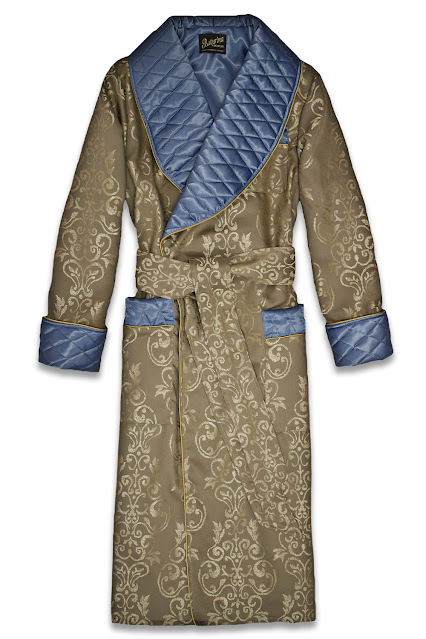 mens gold blue silk dressing gown luxury housecoat smoking jacket quilted