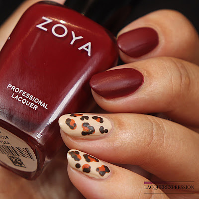 DIY hand painted matte burgundy leopard print nail design